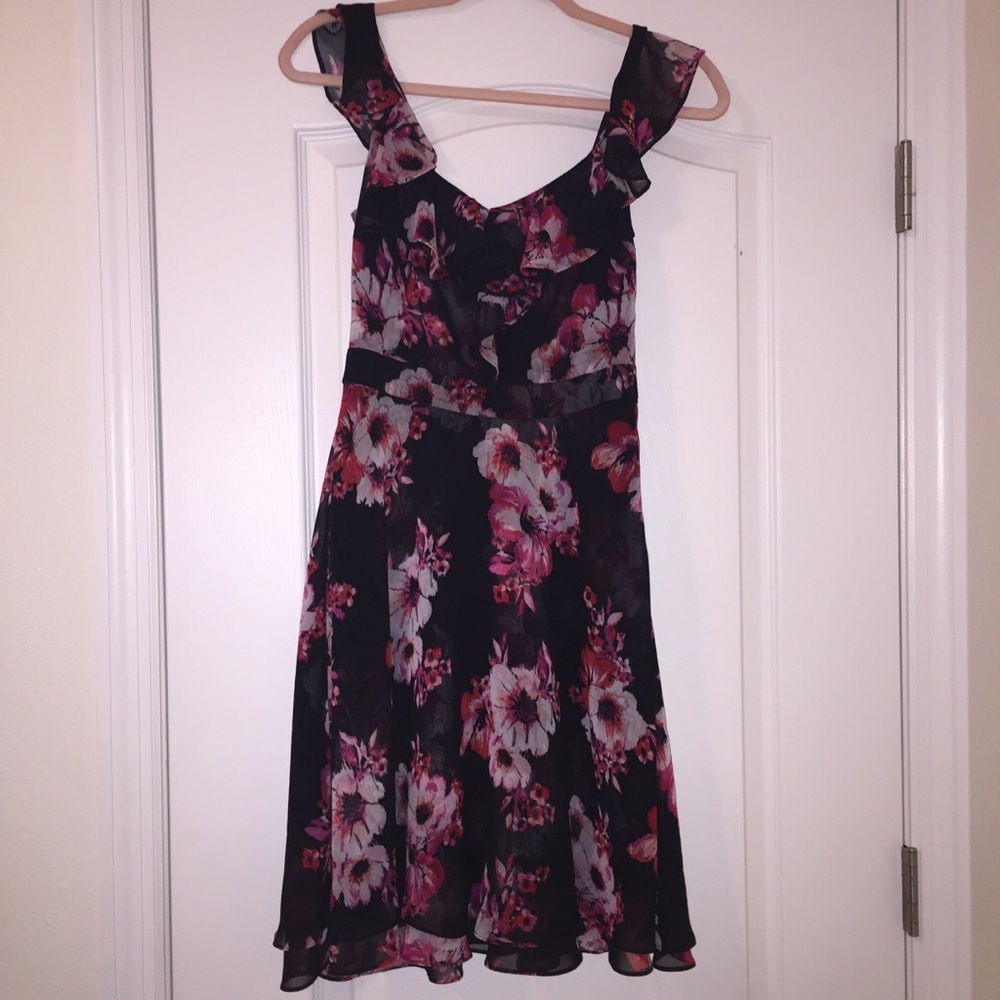 Flirty black and pink floral dress by WHBM